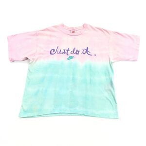 VTG 1980s Nike Single Stitch Cotton Candy Tie Dye T-Shirt Large Pink Blue Pastel